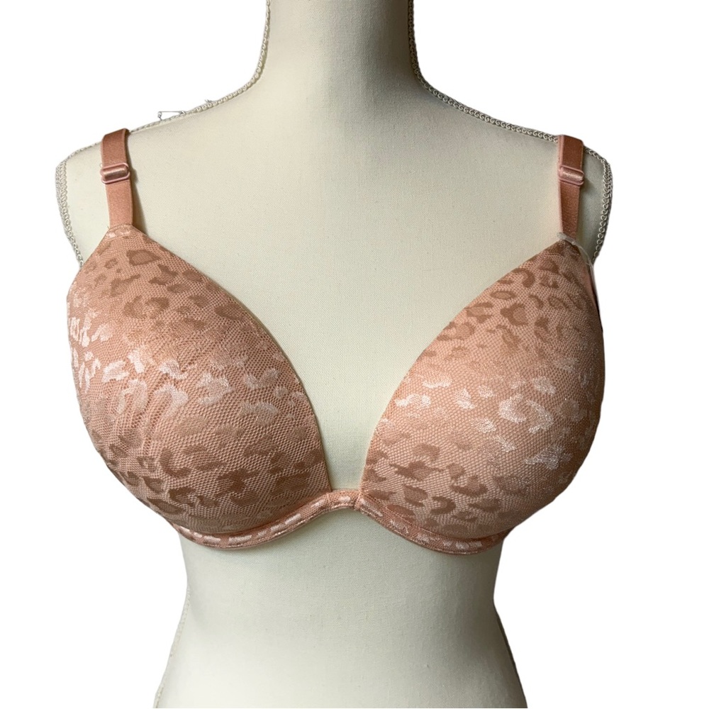 DEYLLO animal print padded underwire pink push up bra size 36DD/E NWT
